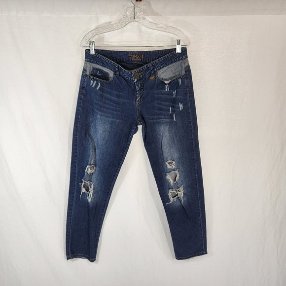 Studio F Denim - STUDIO F Cropped Distressed Jeans Size 29 Midi Rise 100 %  Cotton Exc. Conditn!